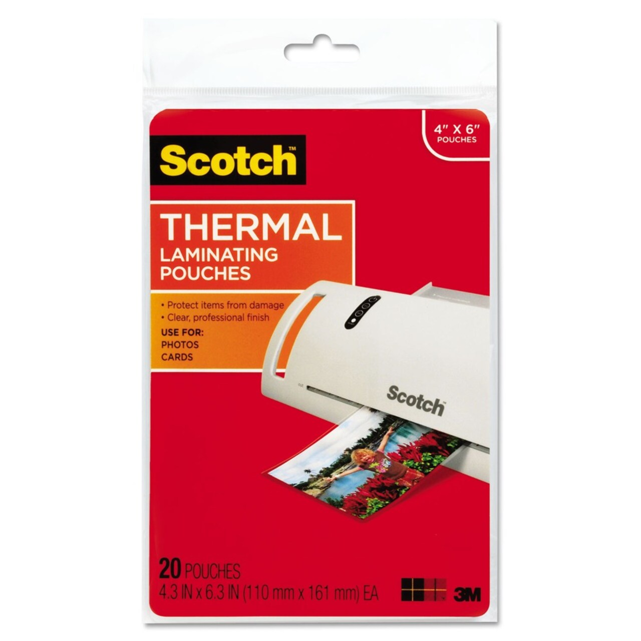 Scotch 4.33 in. x 6.33 in. 5 mil. Thermal Laminating Pouches - Gloss Clear (20/Pack)